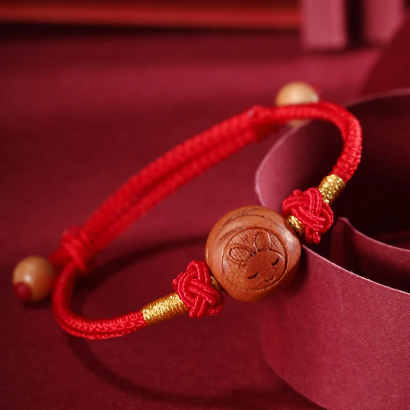 非金属布艺手链 2026马年宝宝红手绳桃核手工编织儿童手链