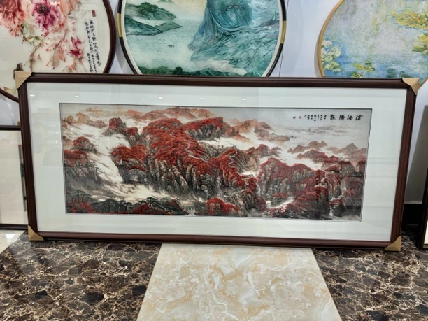 手工刺绣沧海腾龙鸿运当头带框尺寸90-2米左右