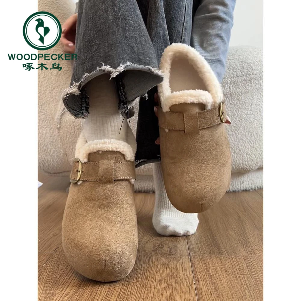 啄木鸟厚底内增高加绒加厚保暖勃肯鞋2025年冬保暖舒适一脚蹬棉鞋