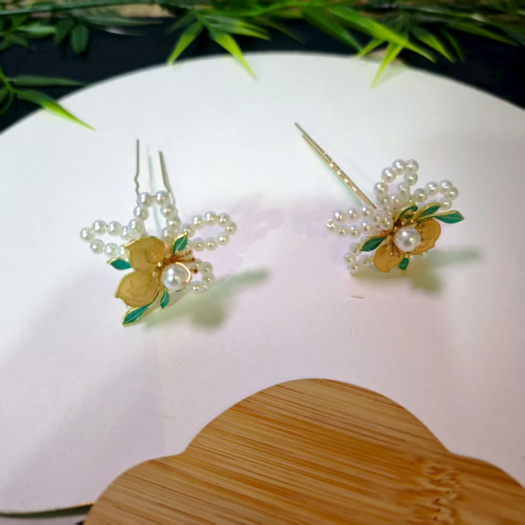 云鬓花古风饰品古装发饰仙气飘飘合金对钗 花韵桃 汉服发冠B382