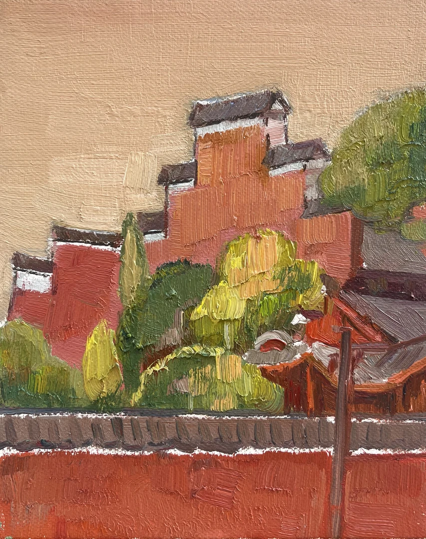 《天师府》王倩原创风景油画27.5x22.5㎝写生于江西龙虎山上清古镇