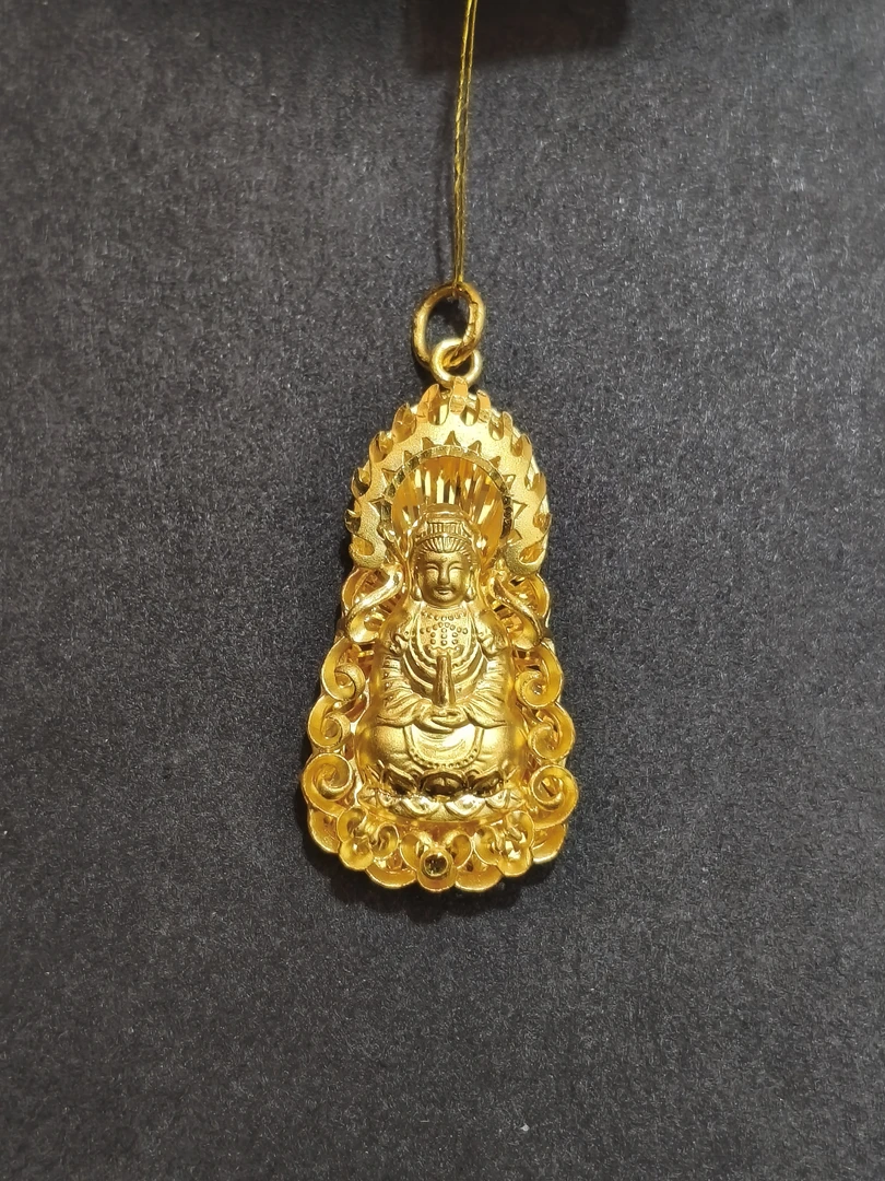 足金火焰观音吊坠