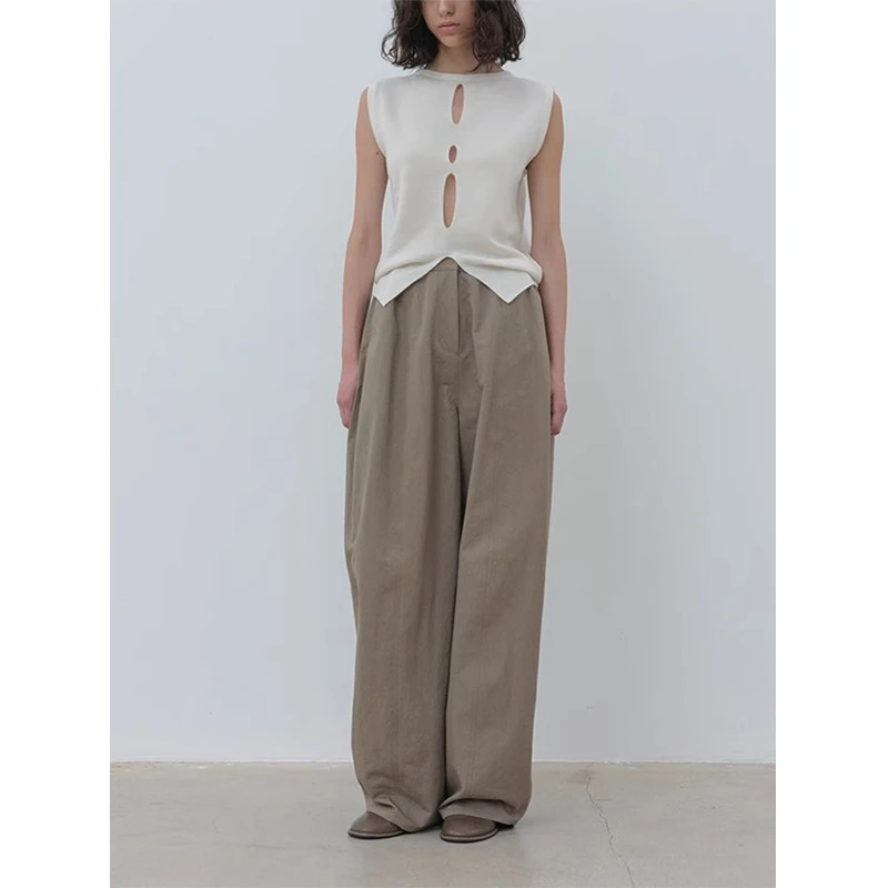 Miss sumeyY3676新款显瘦卡其色休闲裤女宽松慵懒风宽松阔腿裤子