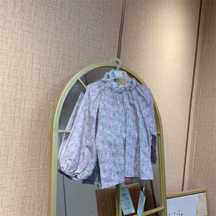 AE089   宝宝浅紫色碎花小立领娃娃衫 春款