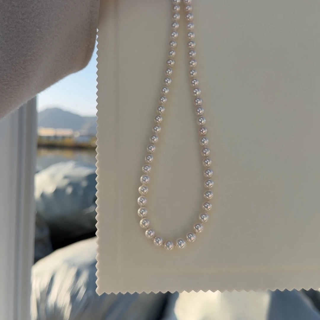 颈饰银S925镶嵌淡水珍珠7-8无核极光镜面正圆无暇炫彩冷白