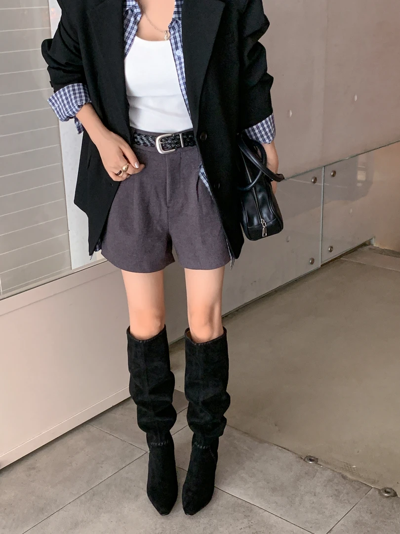 时装靴过膝秋冬弹力靴尖头牛仔长靴粗跟长筒1373