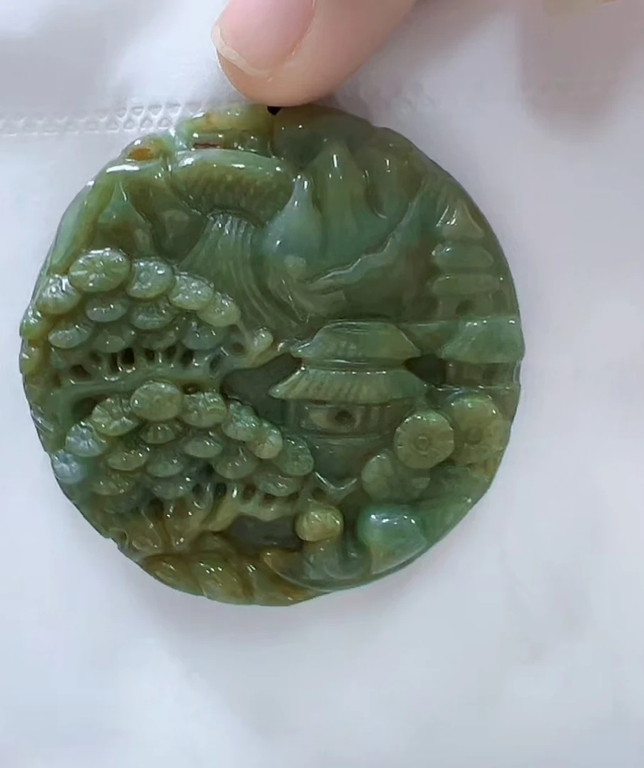 天然翡翠A货山水牌（多样性发货发一件）高宽48-52厚9-12