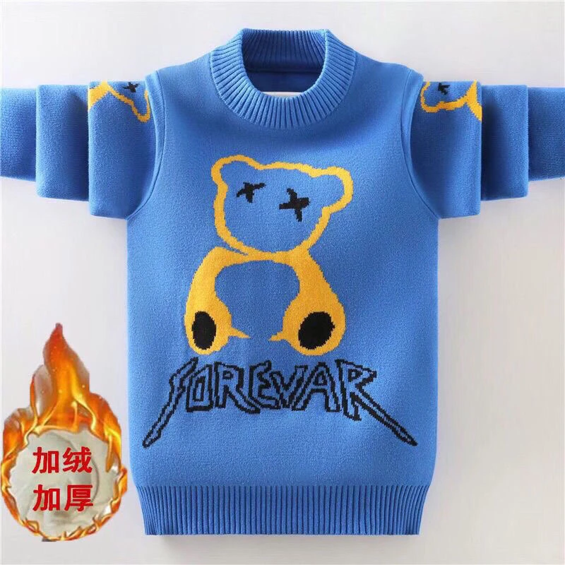 男童毛衣套头针织衫2025秋冬款加绒加厚针织衫男孩圆领打底衫