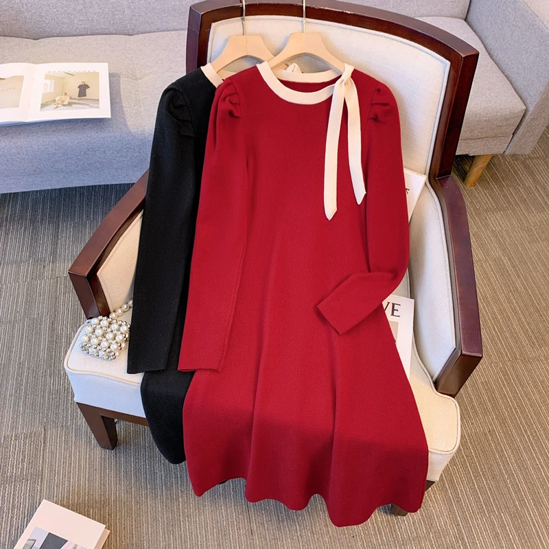 高品质哺乳衣冬季红色满月百日宴哺乳礼服过年圣诞内搭喂奶毛衣裙