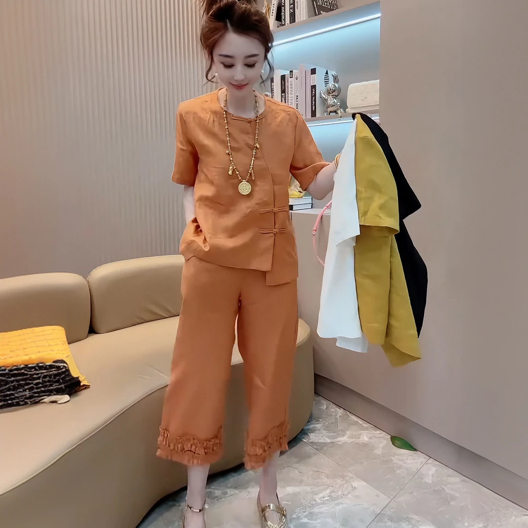 夏季百搭网红中国风休闲风韩版慵懒风时尚套装减龄网红新款显瘦