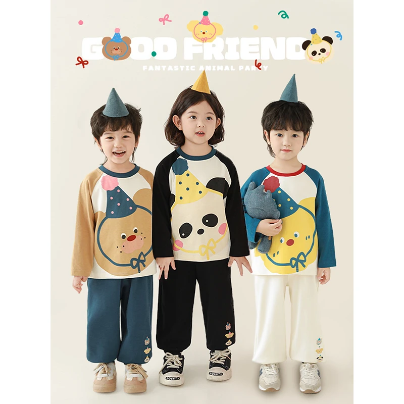 幼悠男童春装卡通T恤洋气撞色插肩休闲宽松儿童长袖百搭上衣C3104