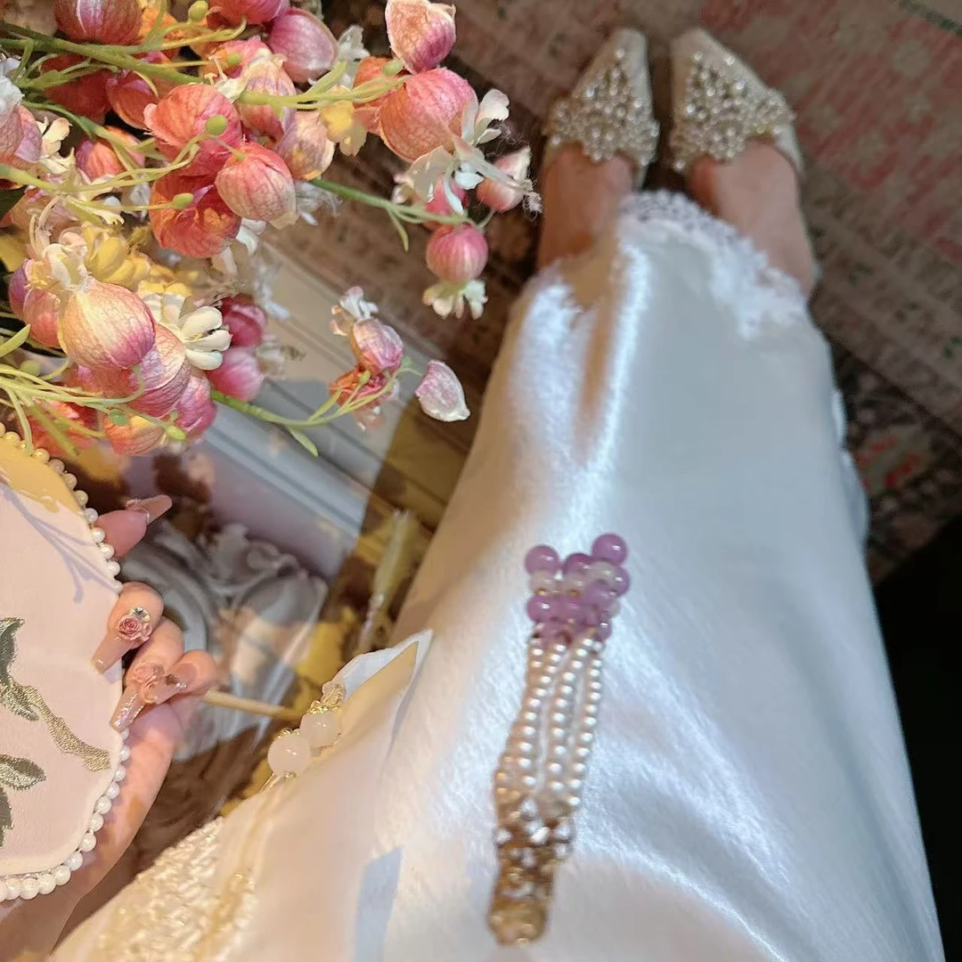 【崔】落日人鱼湾 B0051蕾丝拼接缎面半身裙春季显瘦高级a字长裙