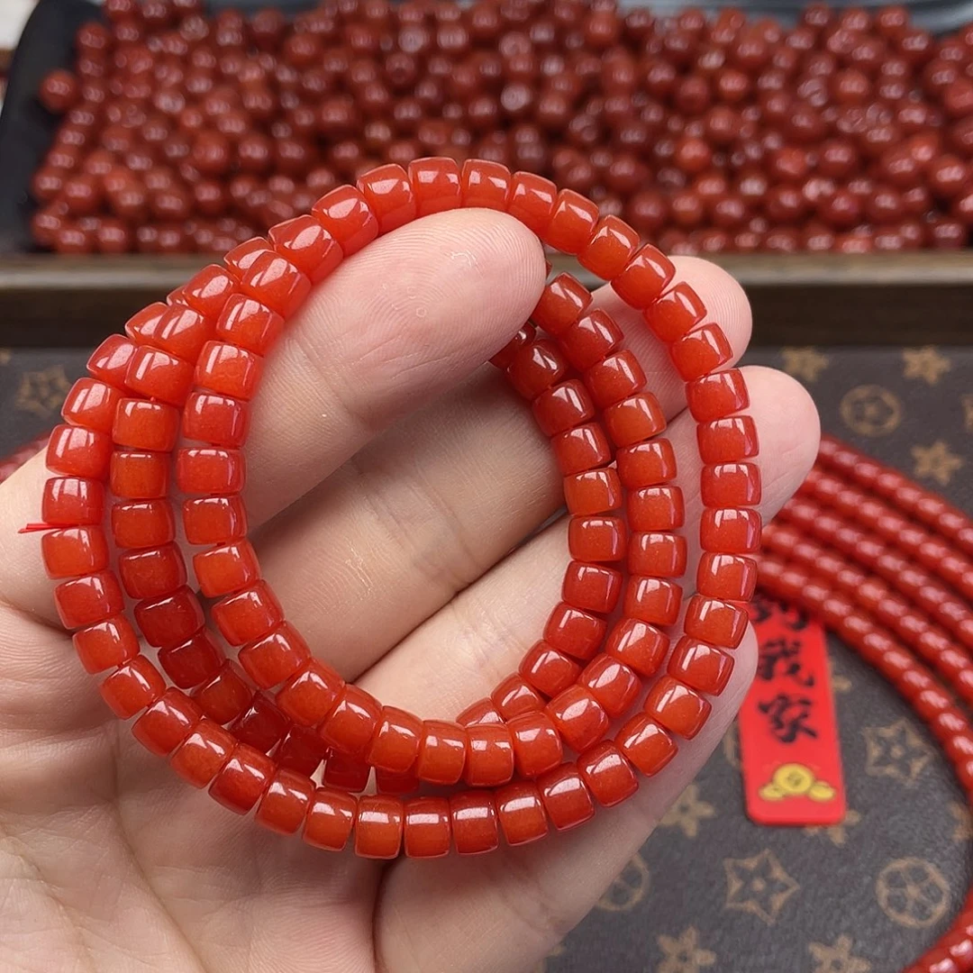 南红玛瑙6号锦红卡6直切108未镶嵌
