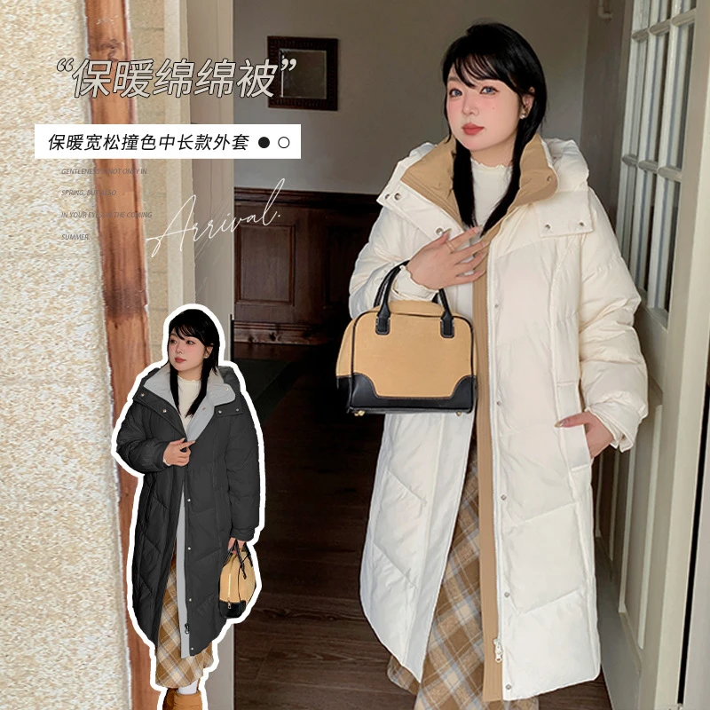 小棉袄女款大码女装撞色中长款保暖休闲冬季新款显瘦面包服411877