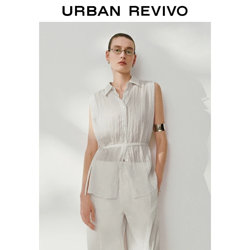 UR2025秋季新款女装都市通勤气质系带短袖开襟衬衫UWU250007