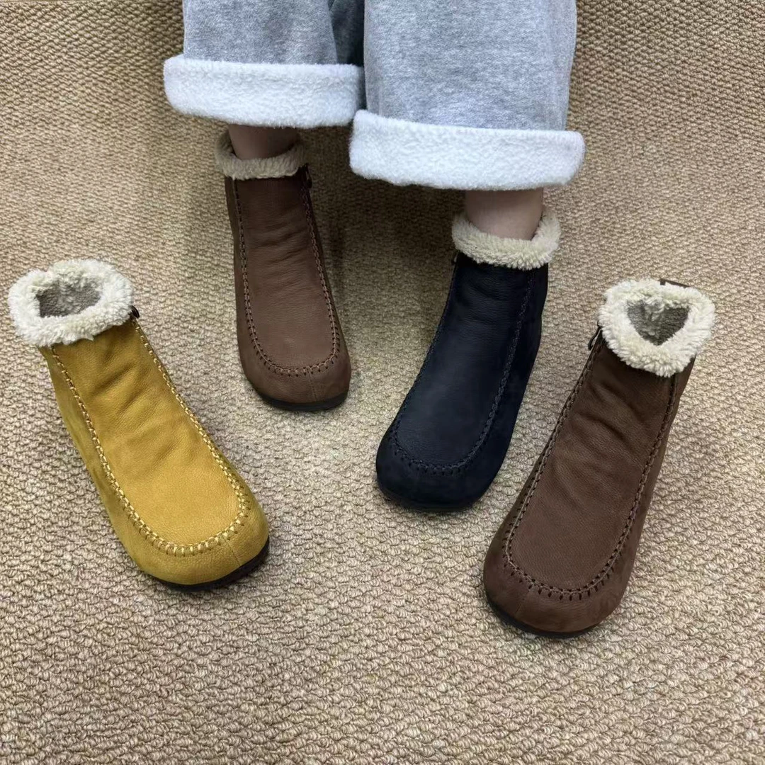 2885-18新款纯色侧拉链冬季加绒保暖中筒平跟软底软面舒适百搭