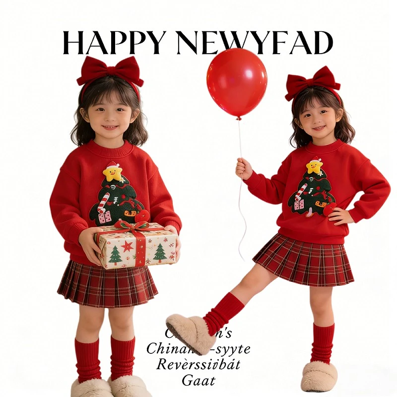 圣诞元旦节童装拜年幼儿园儿童加绒本命表演加绒男童拜年卫衣