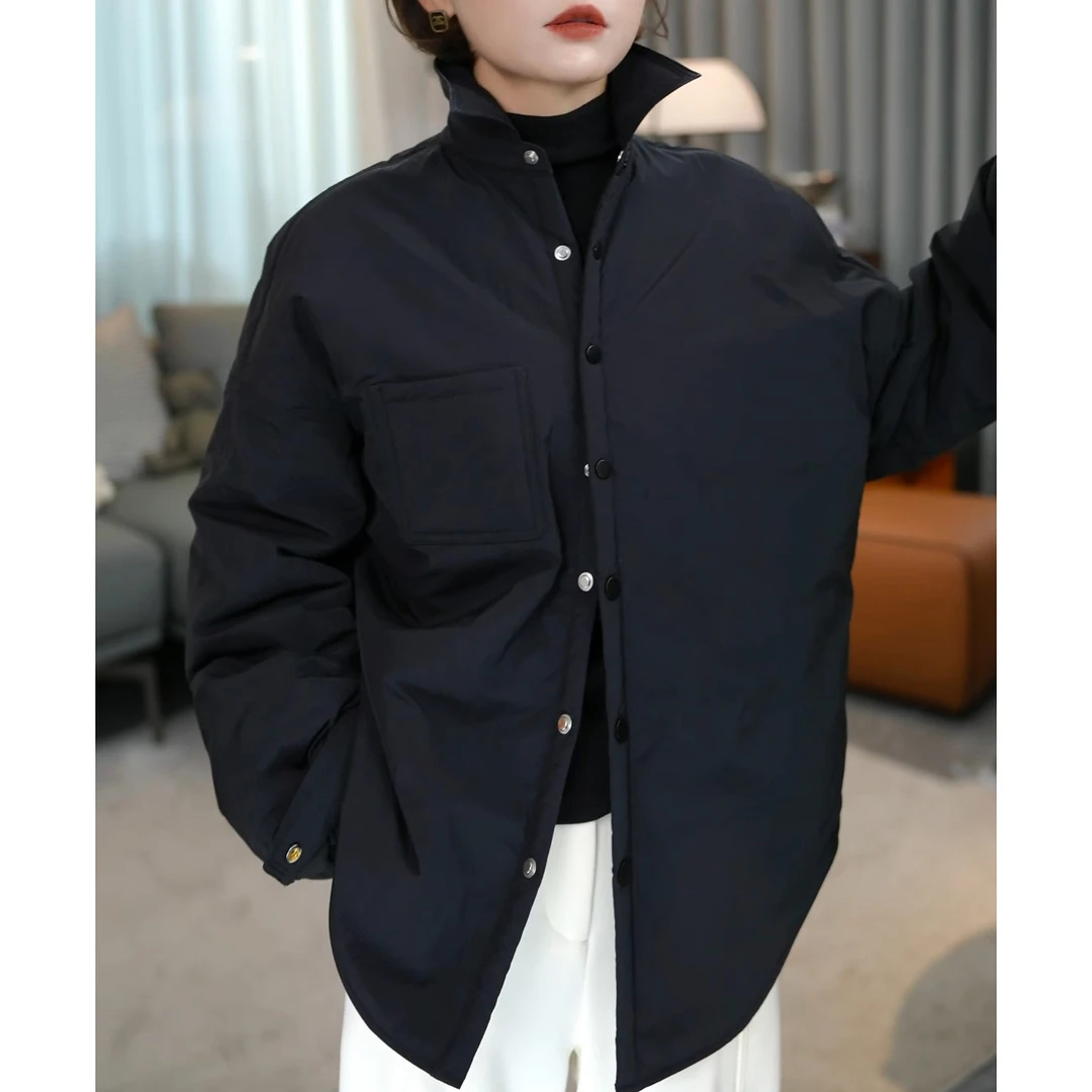 显瘦夹棉时尚气质优雅百搭棉服2025冬季新款长袖遮肉宽松棉衣外套