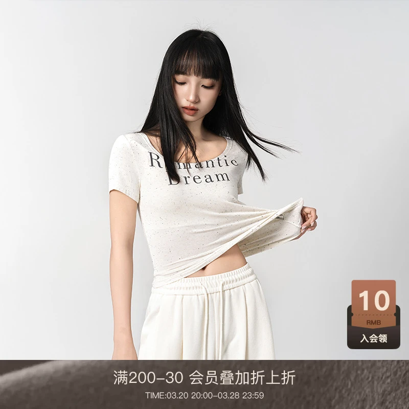 短袖t恤女2025新款面膜打底衫显瘦锁骨上衣潮24B1310010非朵以