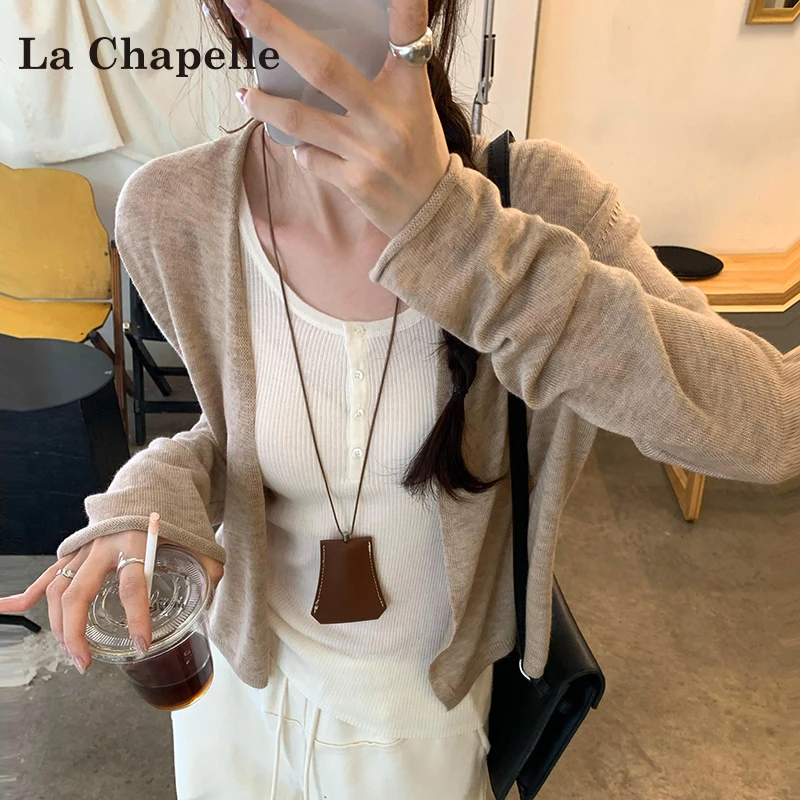 拉夏贝尔韩版长袖针织衫女春季2025年新款慵懒风显瘦外搭开衫上衣