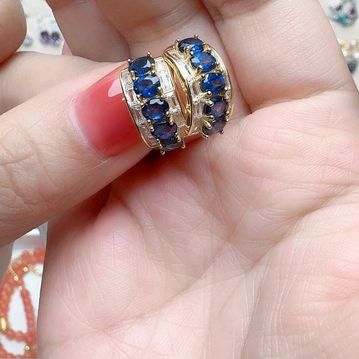 蓝宝石耳饰银S925镶嵌耳钉