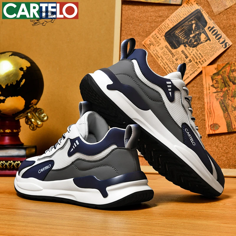CARTELO/卡帝乐鳄鱼男士透气运动鞋时尚夏季跑鞋飞织网面防滑