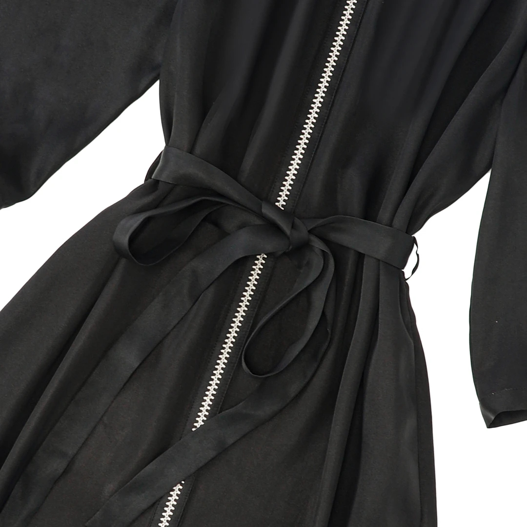 陌妆【澜夜】新款香云纱新中式圆领提花短袖黑色气质连衣裙529110