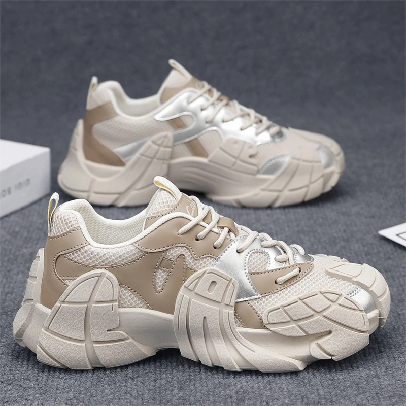 男鞋秋季新款透气网面潮流百搭休闲运动鞋男士厚底增高耐磨老爹鞋