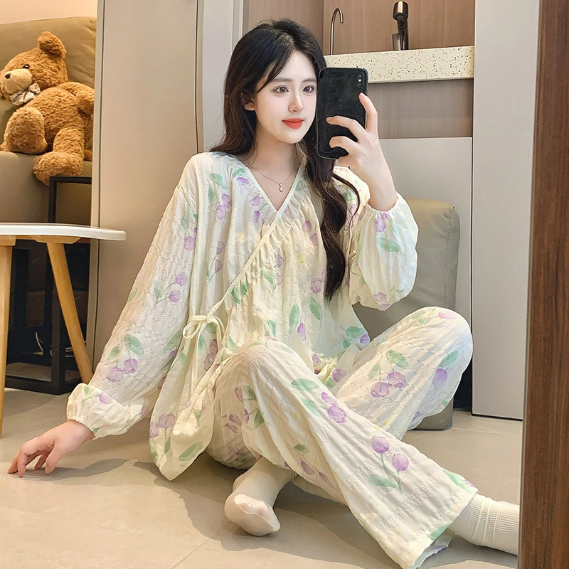 【绉绉棉纱】月子服孕妇睡衣夏季薄款产后吸汗透气产妇哺乳怀孕期