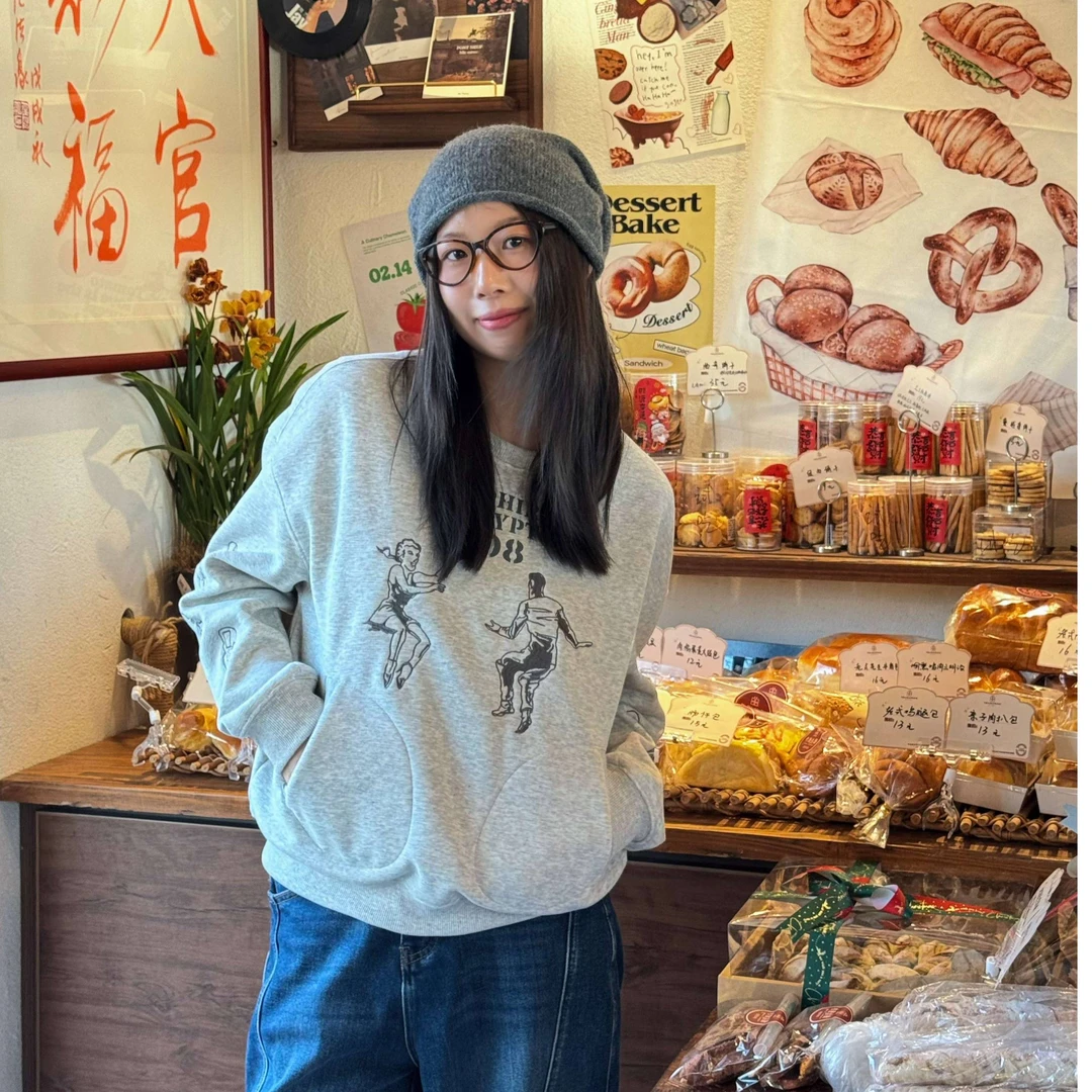 【南区】新款298灰色双人起舞重工刺绣印花轮廓型加绒卫衣