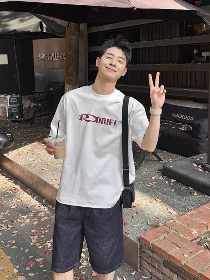 280g白色圆领短袖T恤男款男装男生潮牌夏季新款宽松男士t恤短袖