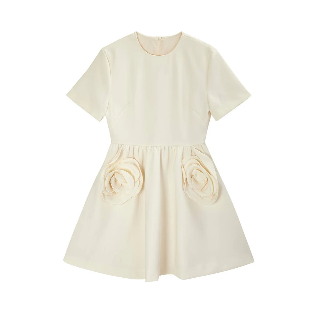 JYX高定25夏季华家名媛气质立体山茶花连衣裙-108