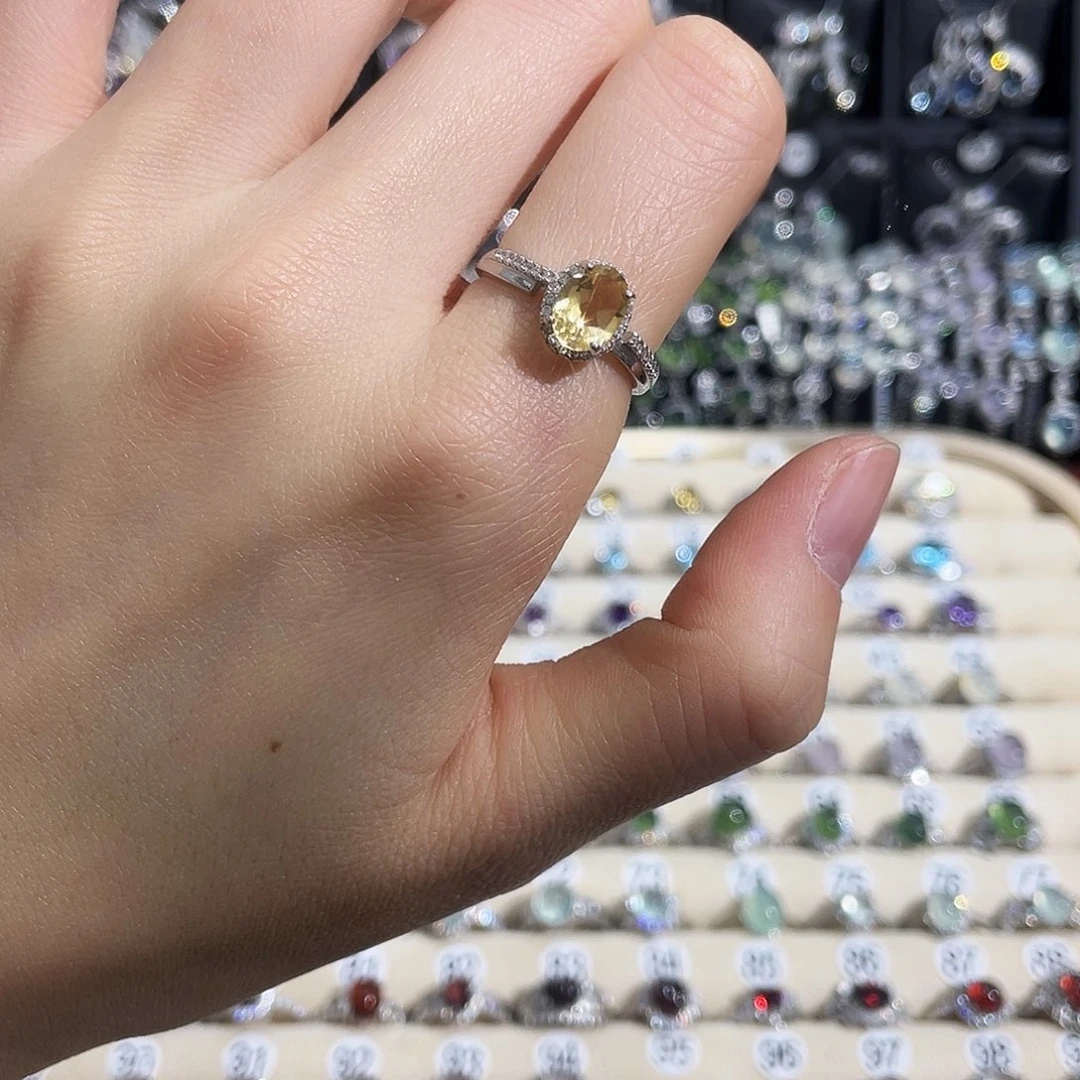 黄晶戒指银S925镶嵌戒指