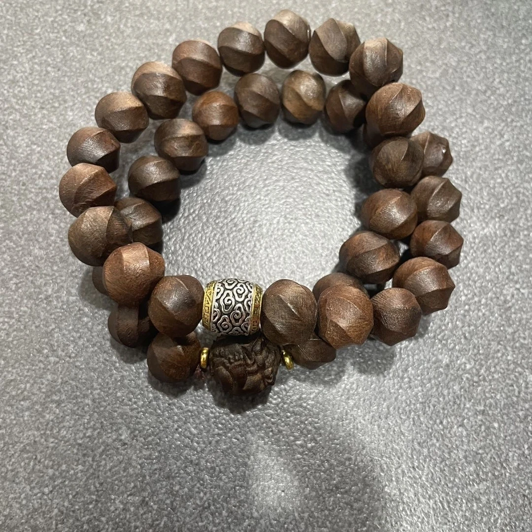 BL1463-手持棋楠男女手串佛珠diy莲花双圈念珠情侣手链