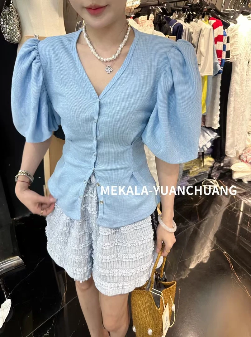 韩版糖果色螺纹收腰设计衬衣338