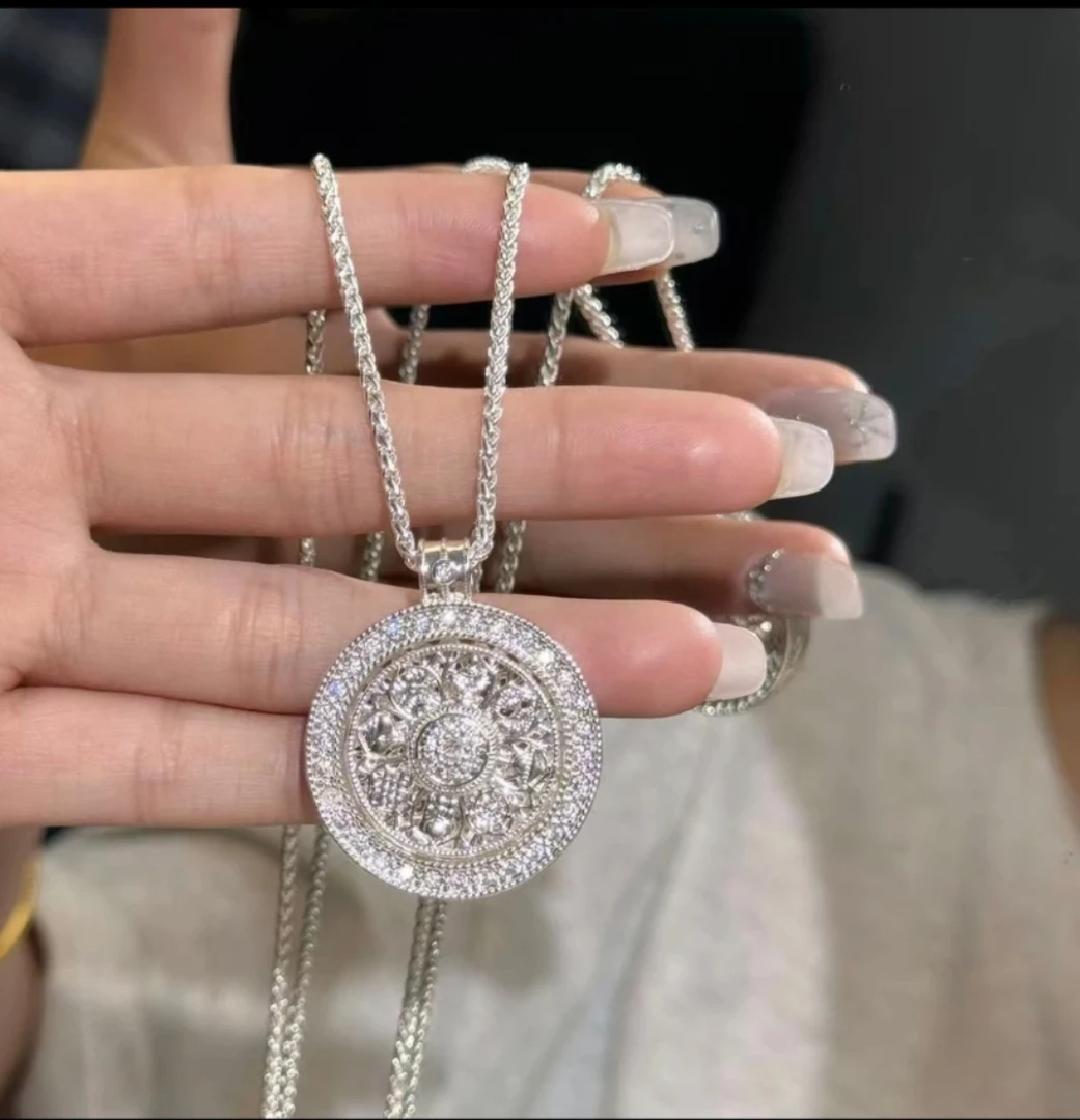 足银 银色八宝罗盘项链新中式轻奢时尚百搭项链