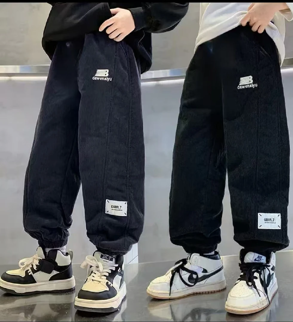 502070童装男童休闲裤2024冬季加绒灯芯绒洋气休闲裤宝宝冬款裤子