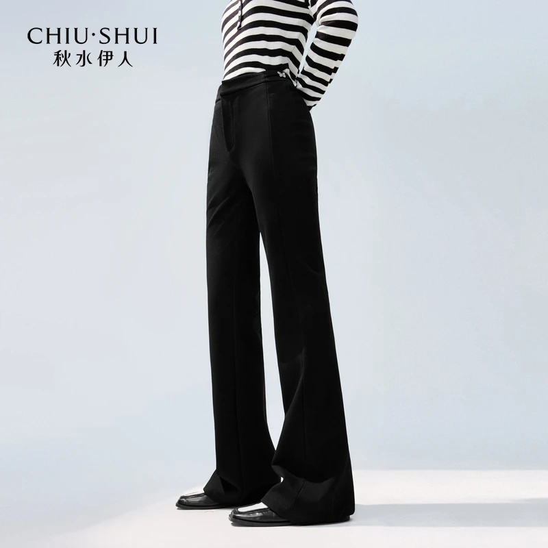 【小熊专属】秋水伊人翩翩蝴蝶裤女黑色高腰喇叭裤624408D080182