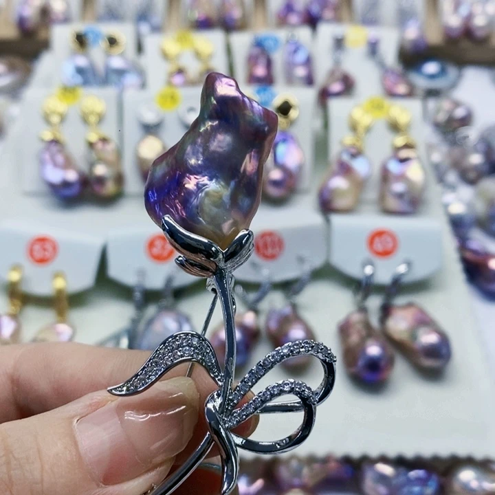 银S925镶嵌耳饰淡水珍珠晨**鱼