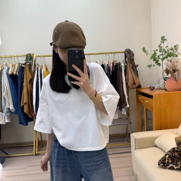 宽松显瘦百搭短款做旧炒色T恤