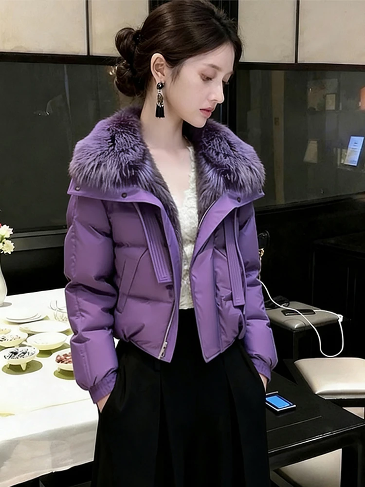 【现货】高级感超好看紫色大毛领棉服女2025年新款冬季爆款加厚外套