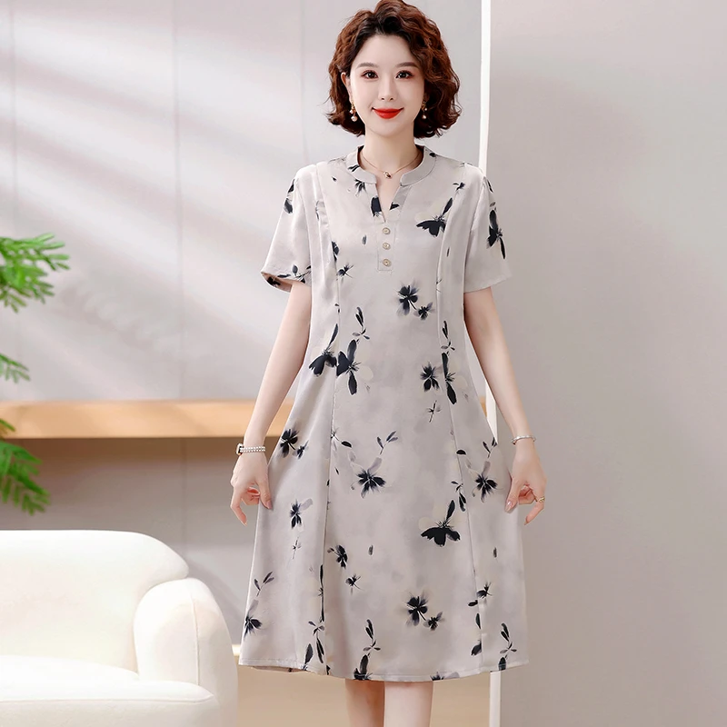 230斤特大码妈妈装夏季休闲时尚印花复古连衣裙中老年女裙子加肥