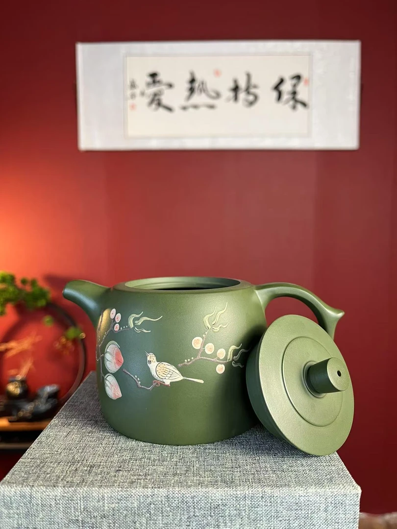 全手工精品绿泥小鸟井栏紫砂壶