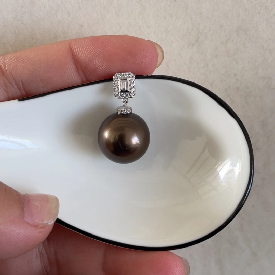 海水珍珠吊坠(不含链)18K金镶嵌13-14mm