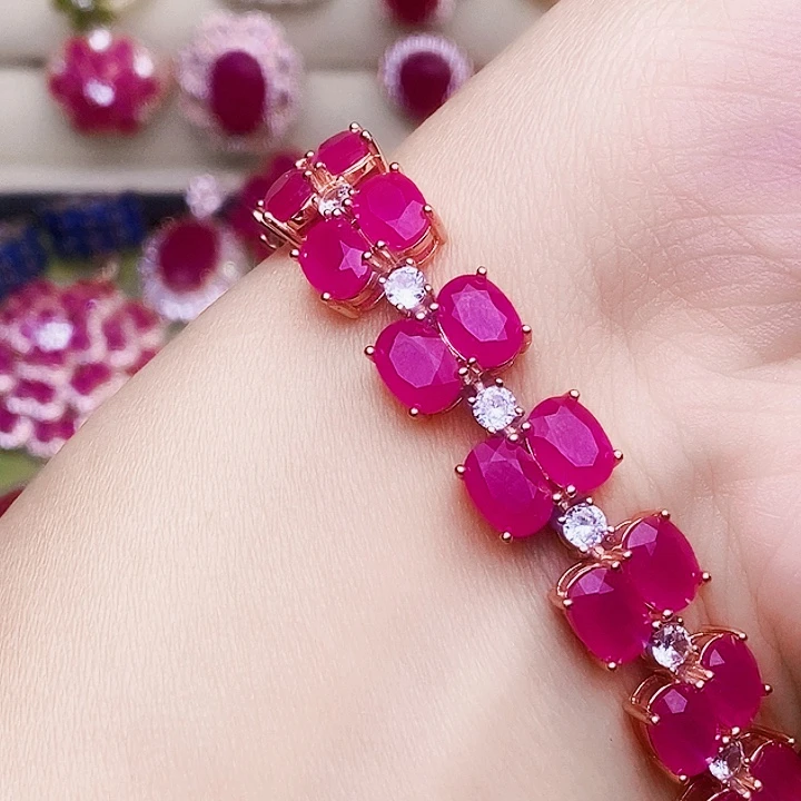 手链银S925镶嵌红宝石