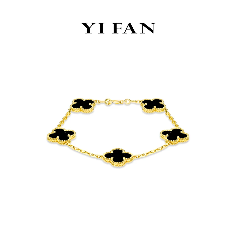 925银合成锆石手链 4654-金色黑四瓣花手链