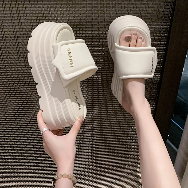 增高耐脏薄款圆头厚底增高夏季一字拖凉鞋运动软底凉拖鞋休闲拖鞋