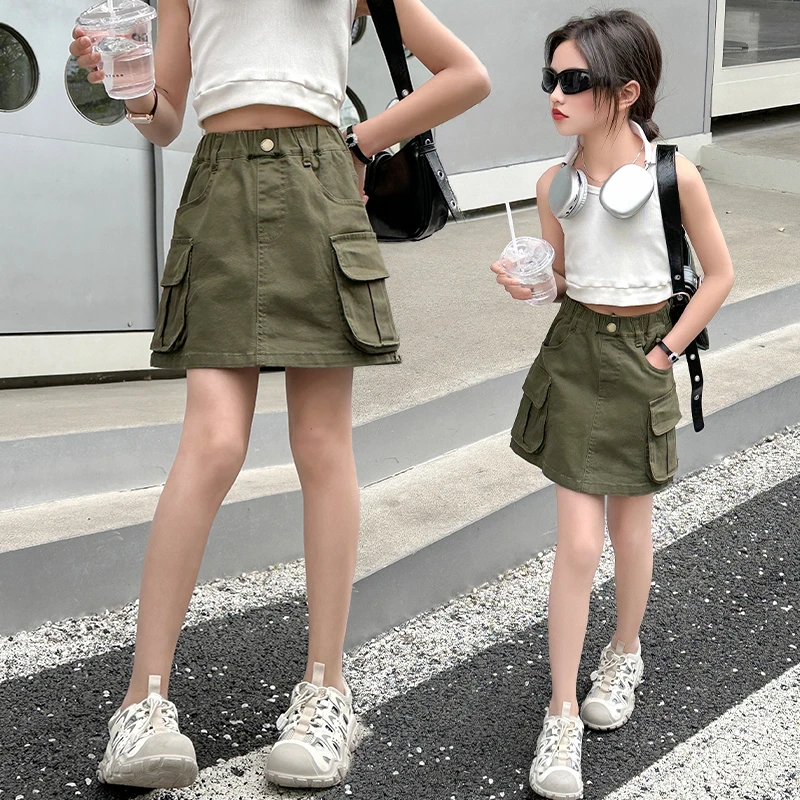 女童夏季工装裙女孩半身裙2025新款夏季儿童短裙女大童休闲洋气潮