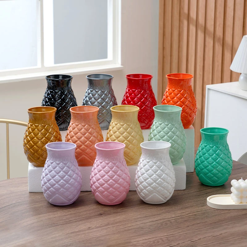 1009简约创意菠萝款摔不破PET材质花瓶桌面水培干花鲜花瓶客厅