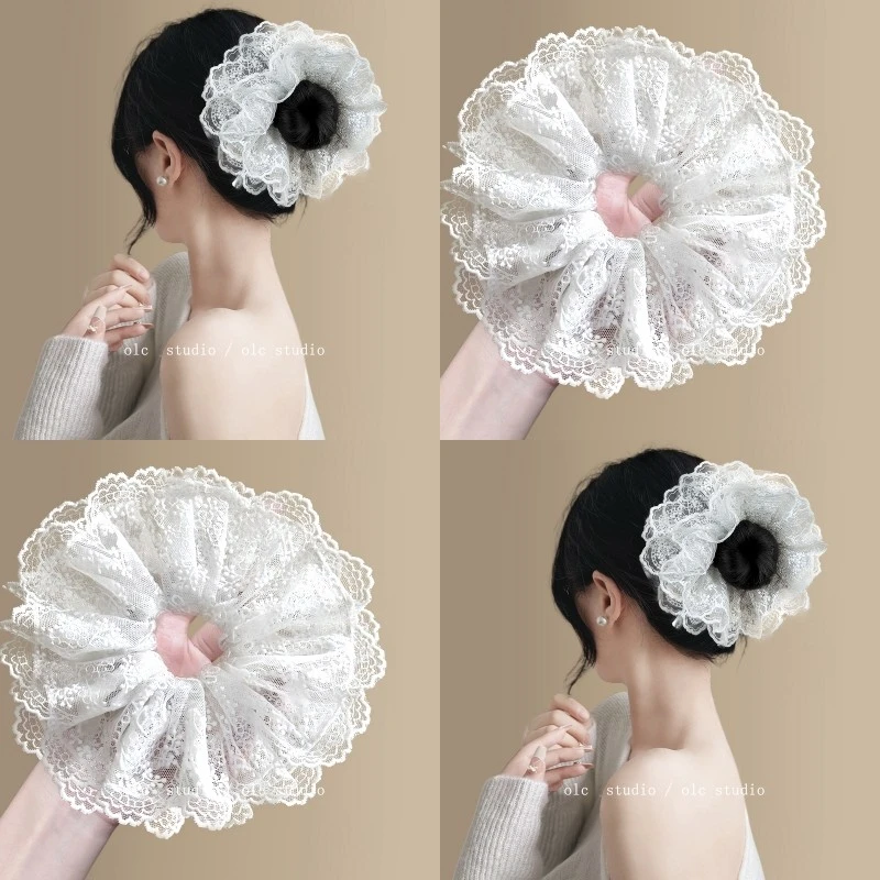 山涧茉莉~春夏新款甜美蕾丝芭蕾少女法式花边大肠发圈新款发饰